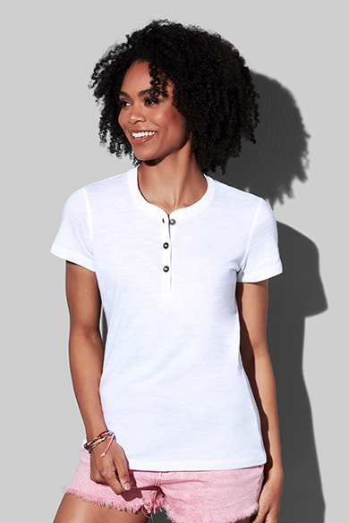 Crew neck T-shirt with buttons for women